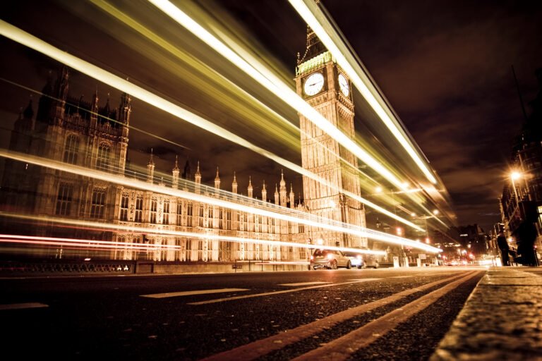 Nocturne,Scene,With,Big,Ben,Behind,Light,Beams,,Dark,Toned